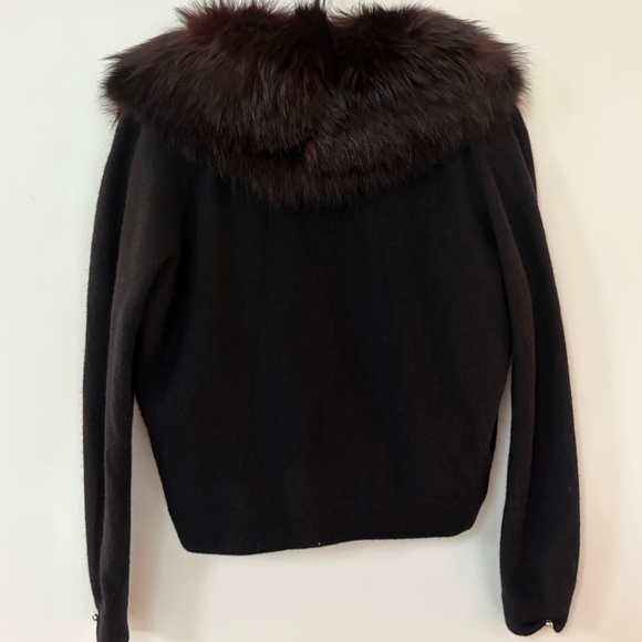 Black & Brown Vintage Cardigan Pam Stewart Real Fur & Wool - Picture 6 of 8